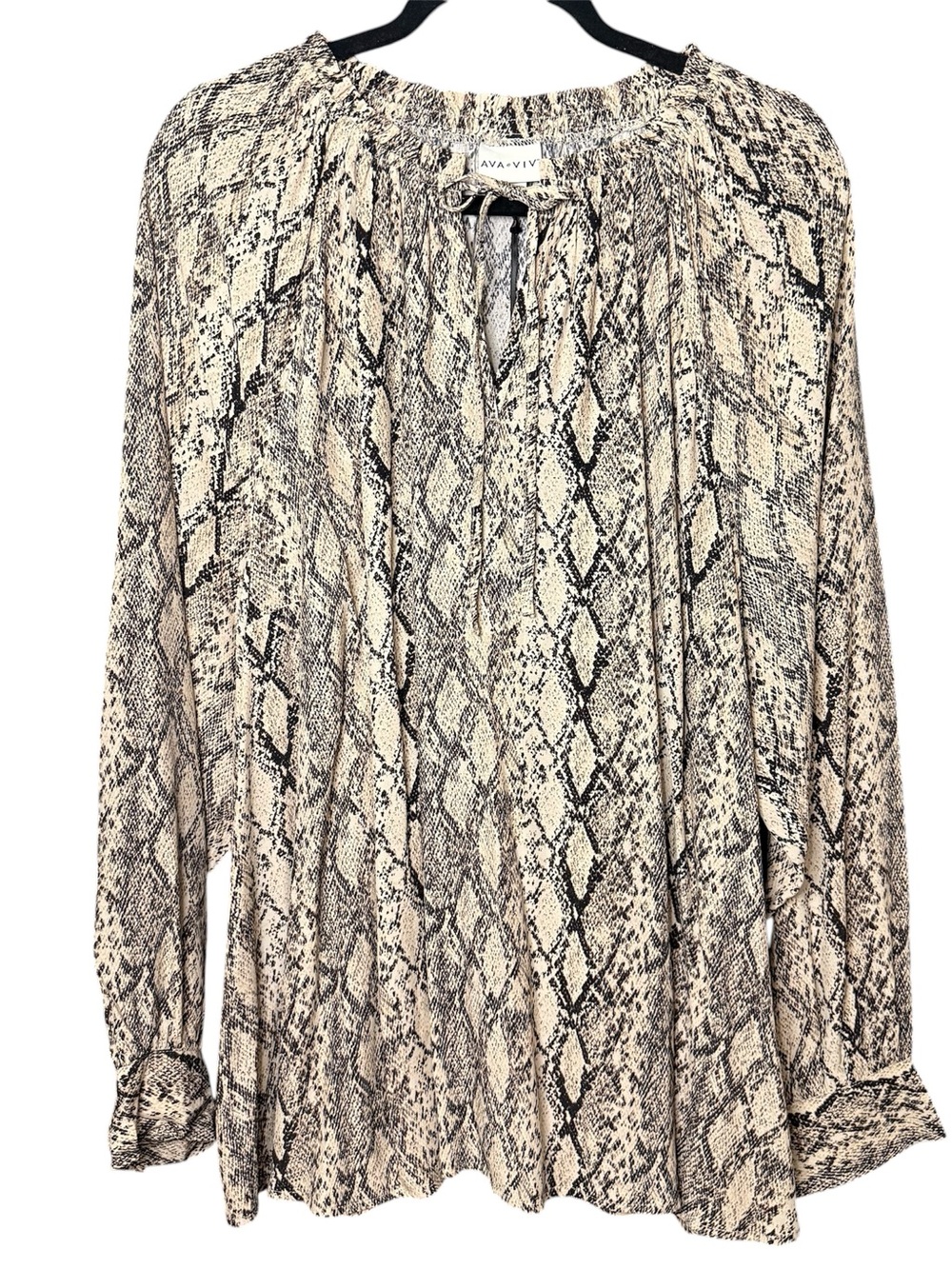 Ava & Viv Beige and Black Snake Print Peasant Blouse